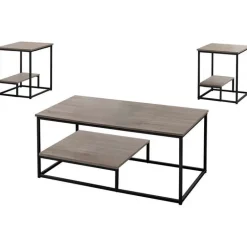 Table set - 3pcs set / dark taupe / black metal - Monarch