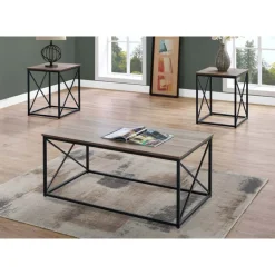 Table set - 3pcs set / dark taupe / black metal - Monarch