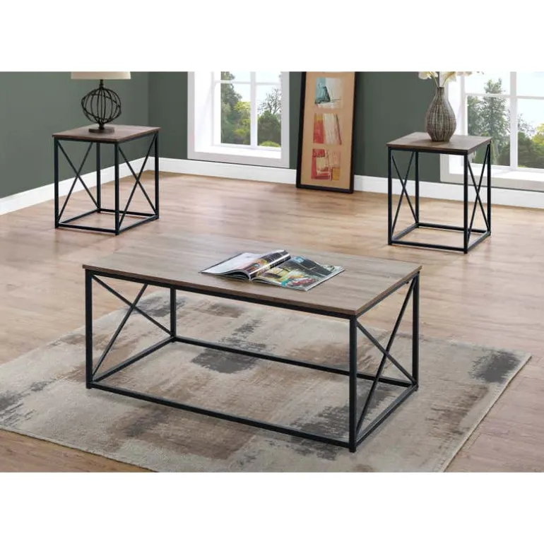 Table set - 3pcs set / dark taupe / black metal - Monarch