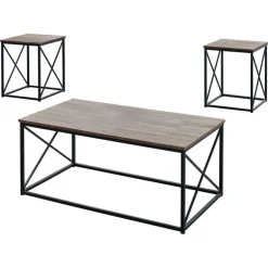 Table set - 3pcs set / dark taupe / black metal - Monarch