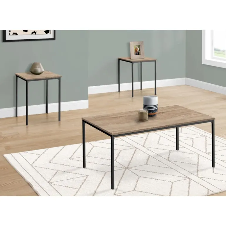 Table set - 3pcs set / dark taupe / black metal - Monarch