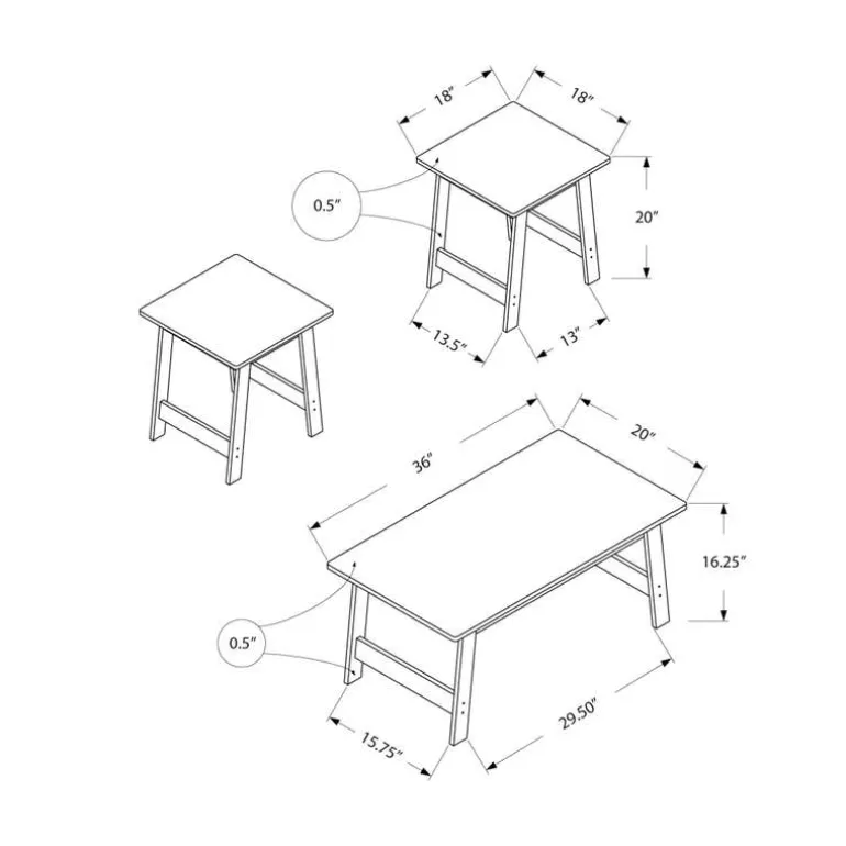 Table set - 3pcs set / grey - Monarch