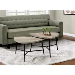 Table set - 2pcs set / taupe reclaimed wood / black metal - Monarch
