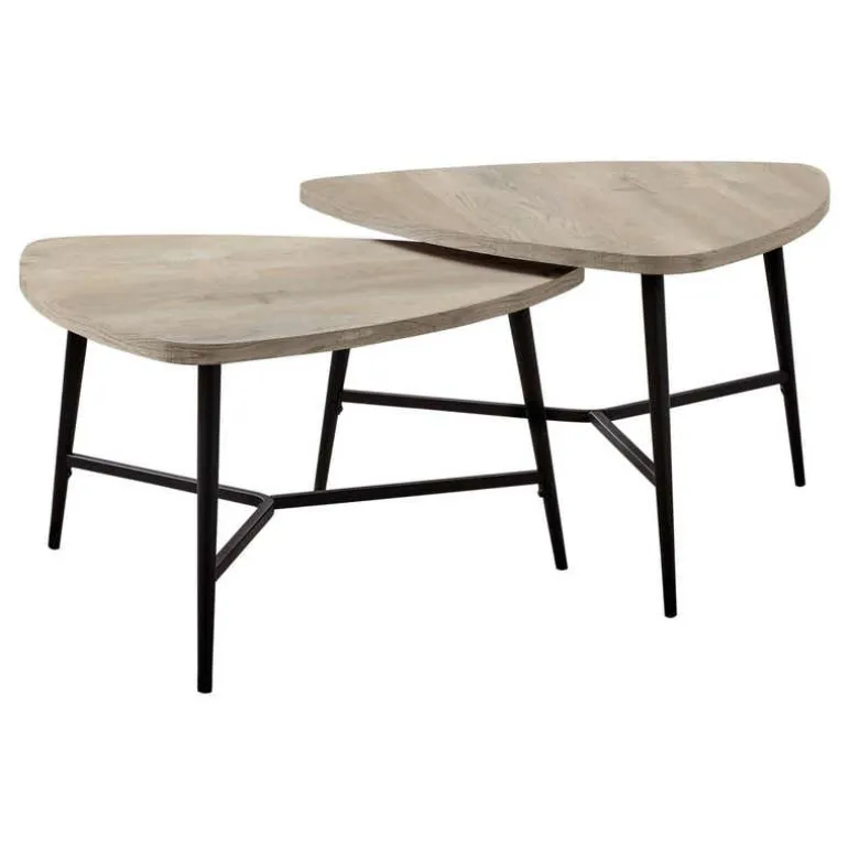 Table set - 2pcs set / taupe reclaimed wood / black metal - Monarch