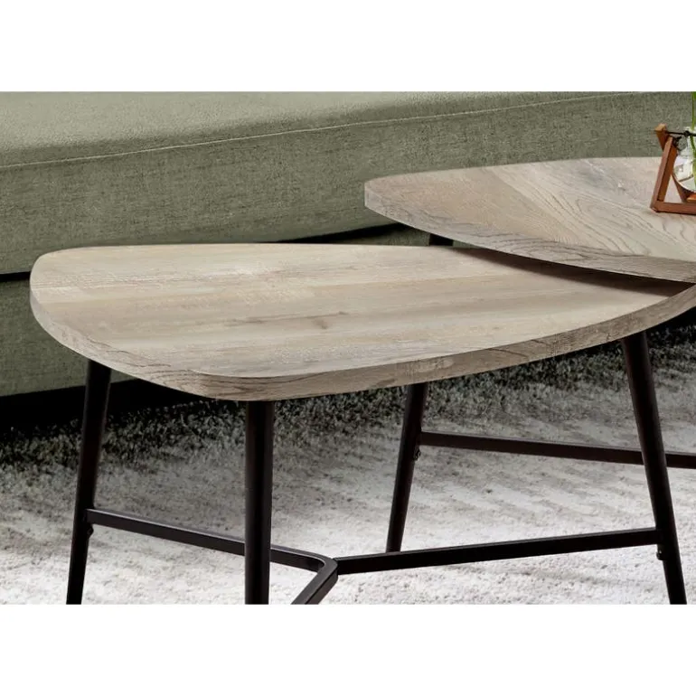 Table set - 2pcs set / taupe reclaimed wood / black metal - Monarch