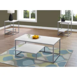 Table set - 3pcs set / white / silver metal - Monarch