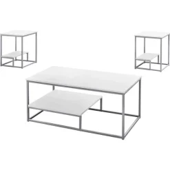 Table set - 3pcs set / white / silver metal - Monarch