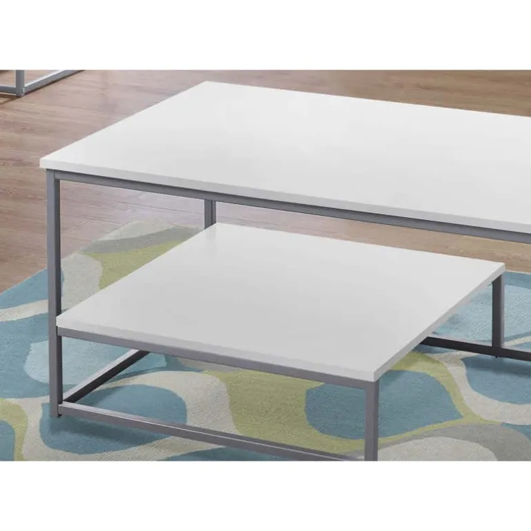 Table set - 3pcs set / white / silver metal - Monarch