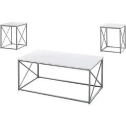 Table set - 3pcs set / white / silver metal - Monarch