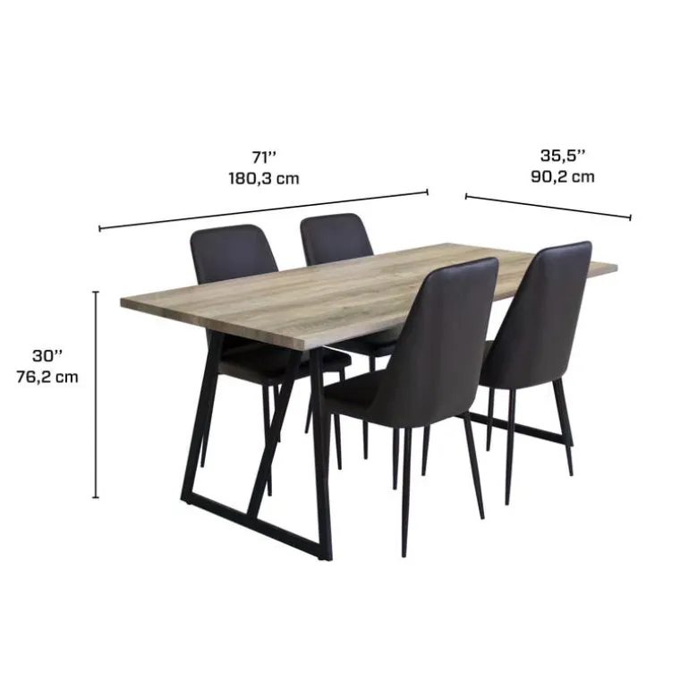 Table with 4 Chairs - Black