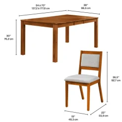 Table with Extension Leaf (54" to 70") and 6 Chairs - Brown