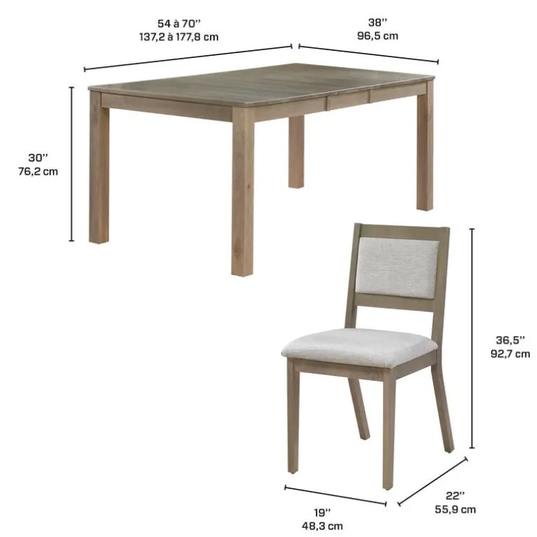 Table with Extension Leaf (54” to 70”) and 4 Chairs - Ash Wood