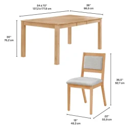 Table with Extension Leaf (54" to 70") and 6 Chairs - Natural