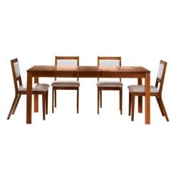 Table with Extension Leaf (54" to 70") and 4 Chairs - Brown