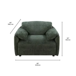 Textured Velvet Feather-Filled Armchair - Dark Green
