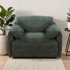 Textured Velvet Feather-Filled Armchair - Dark Green