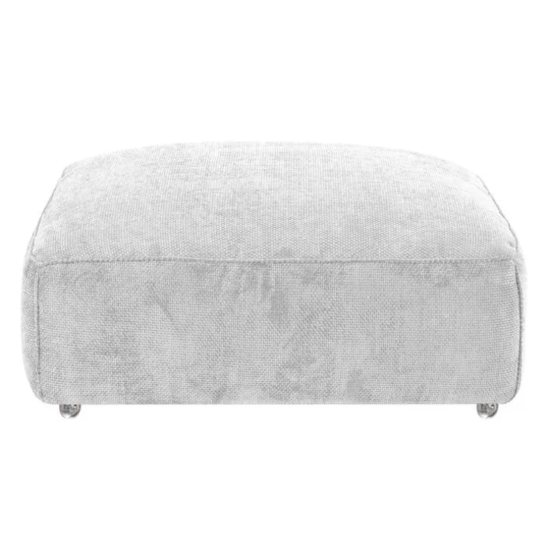 Textured Velvet Ottoman on Casters - Beige