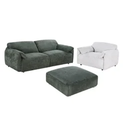 Textured Velvet Ottoman on Casters - Dark Green