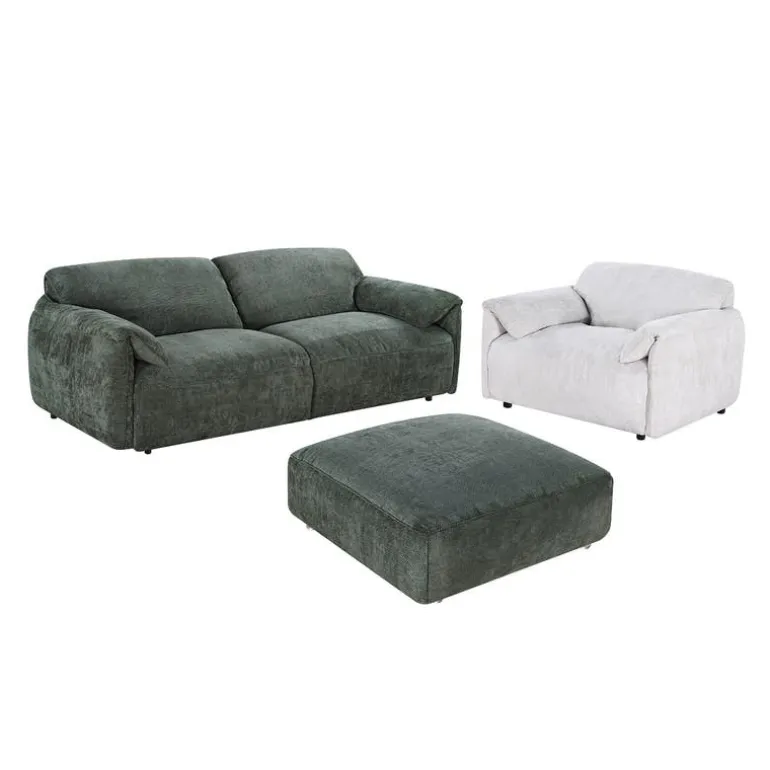 Textured Velvet Ottoman on Casters - Dark Green