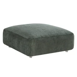 Textured Velvet Ottoman on Casters - Dark Green