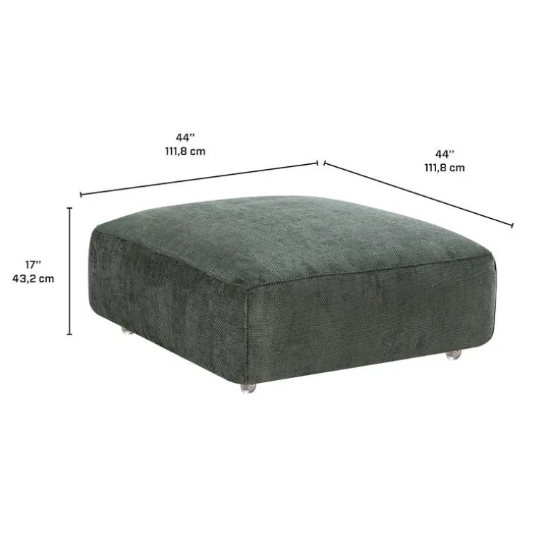 Textured Velvet Ottoman on Casters - Dark Green