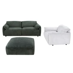 Textured Velvet Ottoman on Casters - Dark Green