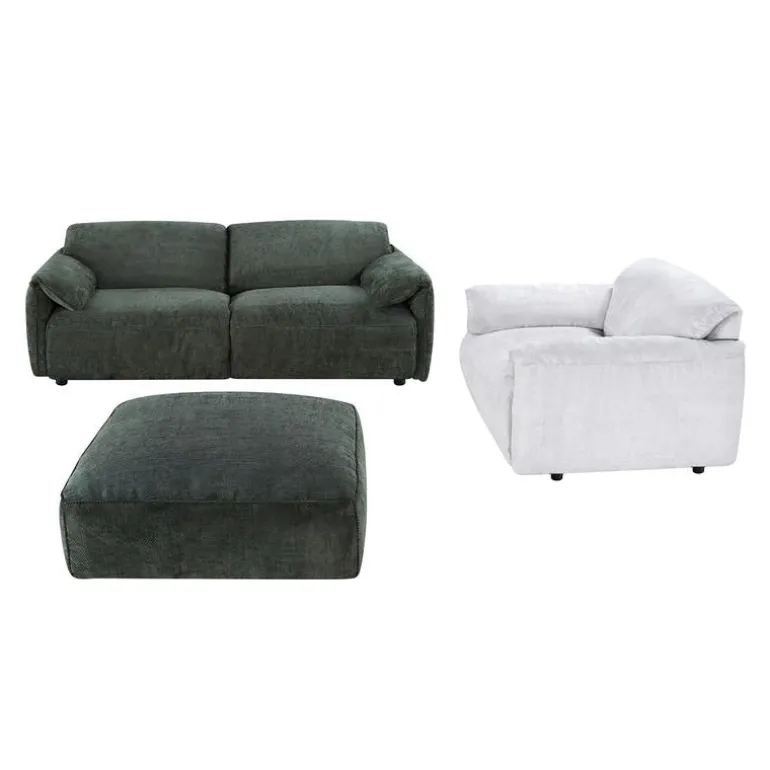 Textured Velvet Ottoman on Casters - Dark Green