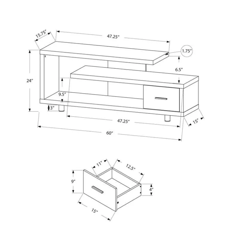 TV Stand with Drawer 60" - Monarch