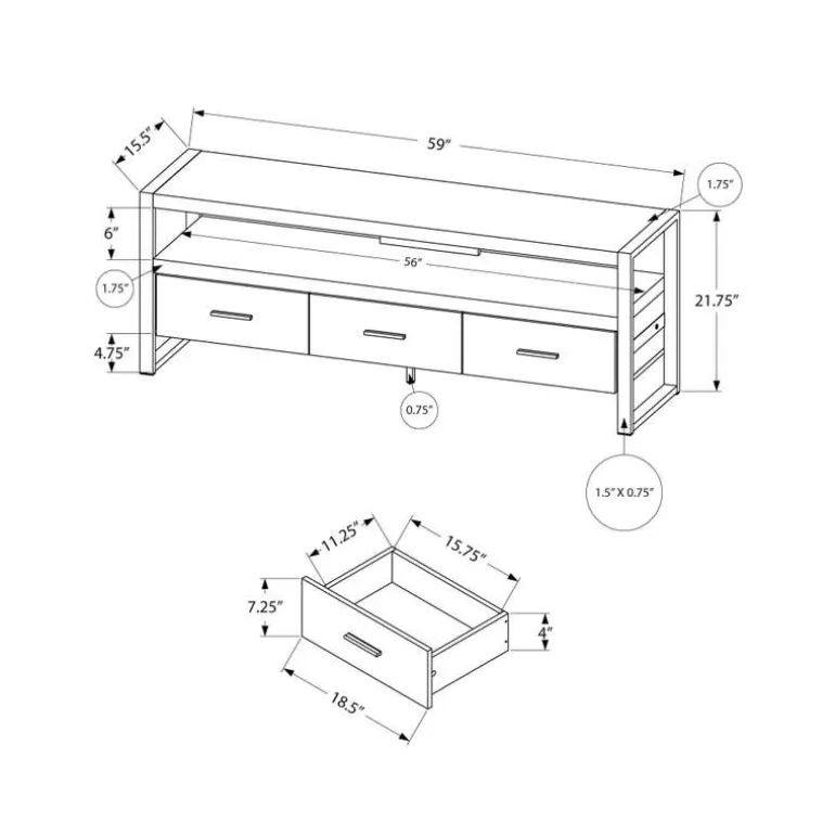 TV Stand with Drawers 60" - Monarch