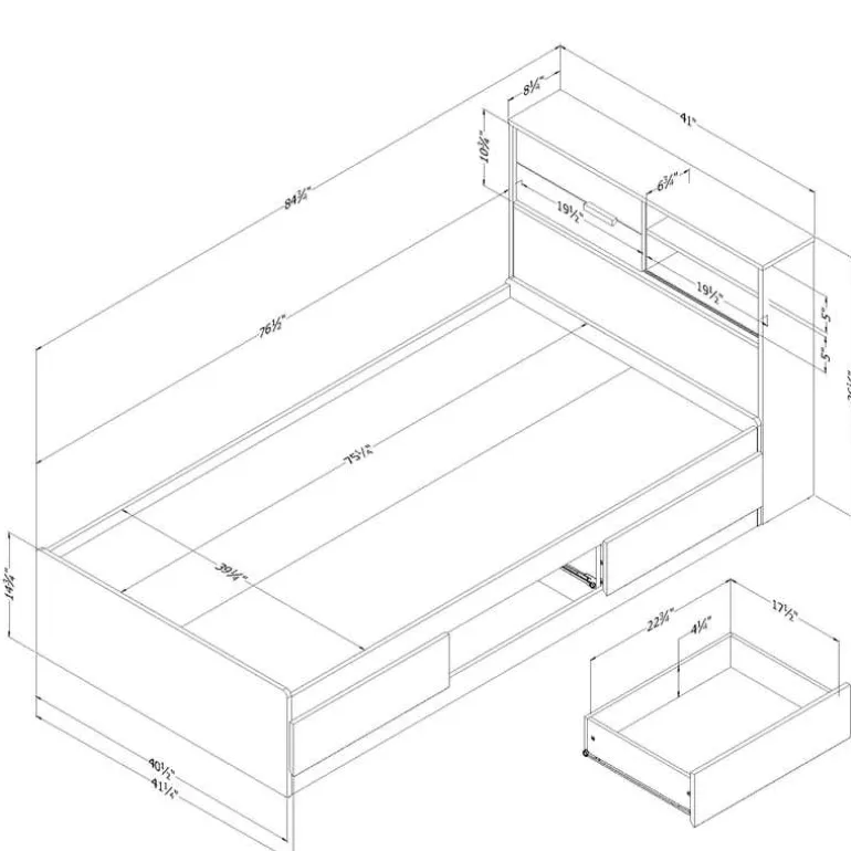 Twin Bed with 3-Drawer Storage and Headboard (39") - South Shore