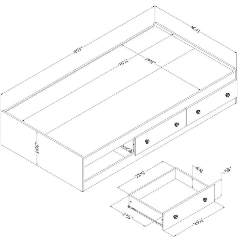 Twin Bed with 3-Drawer Storage (39'') - South Shore