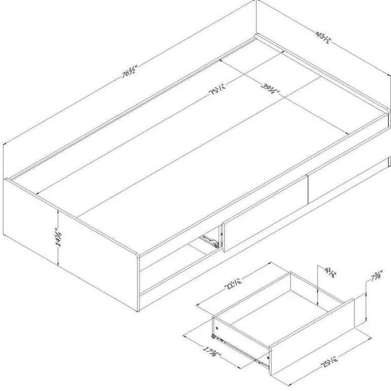 Twin Bed With 3-Drawer Storage (39") - South Shore