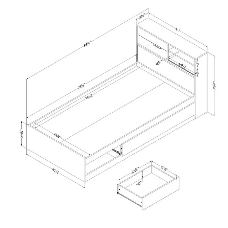 Twin Bed with 3-Drawer Storage and Headboard (39") - South Shore