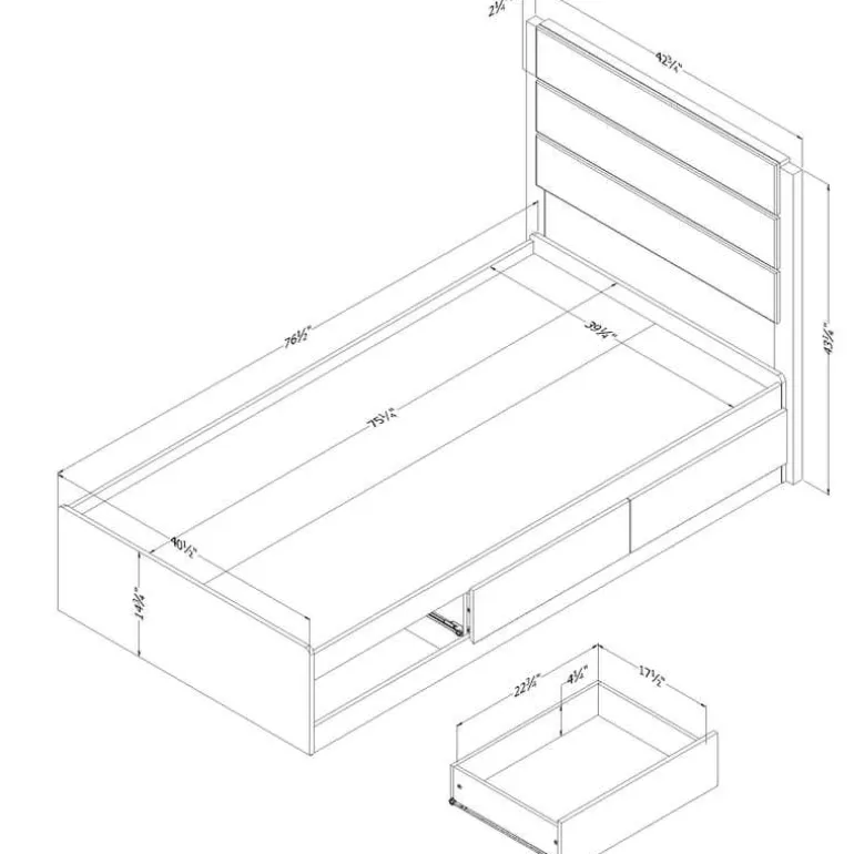 Twin Bed with 3-Drawer Storage and Headboard (39") - South Shore
