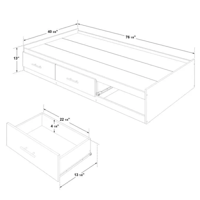 Twin Bed with 3-Drawer Storage, Headboard and Dresser (39")