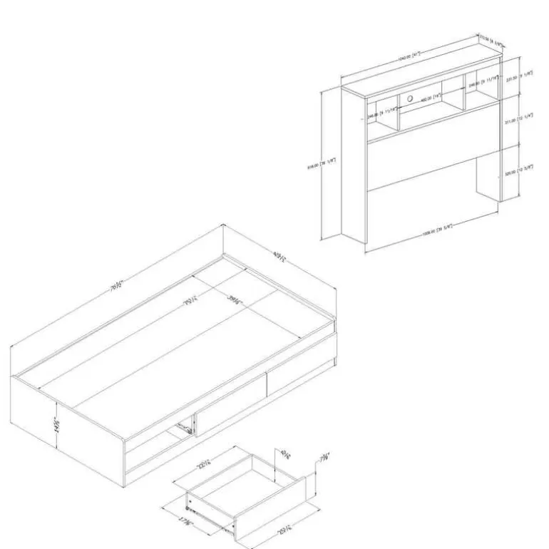 Twin Bed with 3-Drawer Storage and Headboard (39") - South Shore