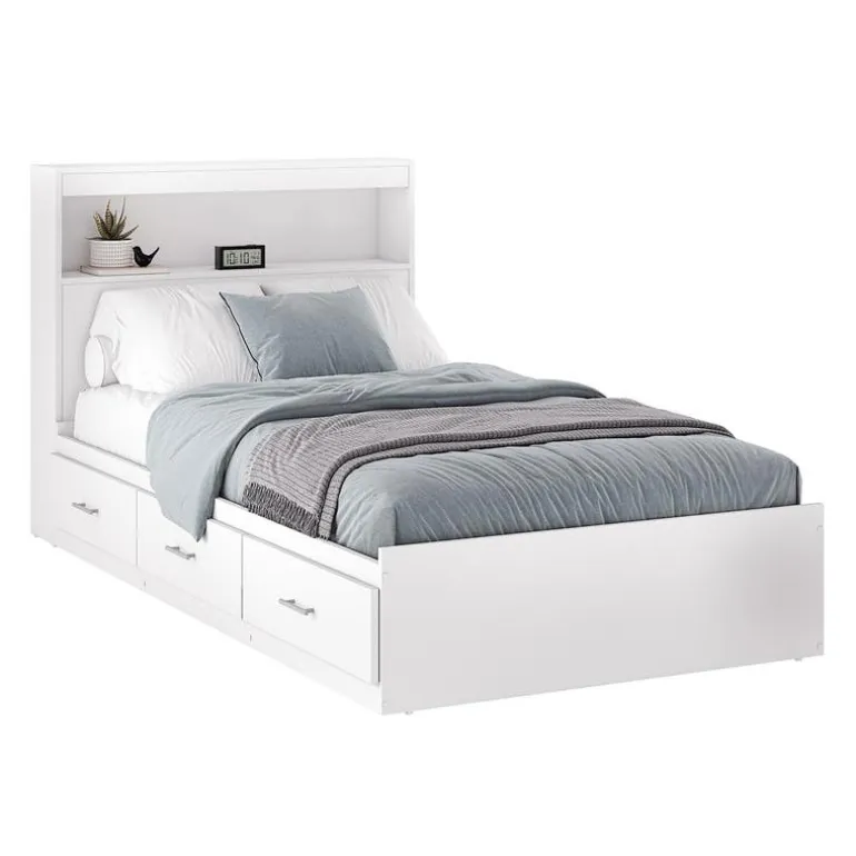 Twin Bed with 3-Drawer Storage and Headboard (39")