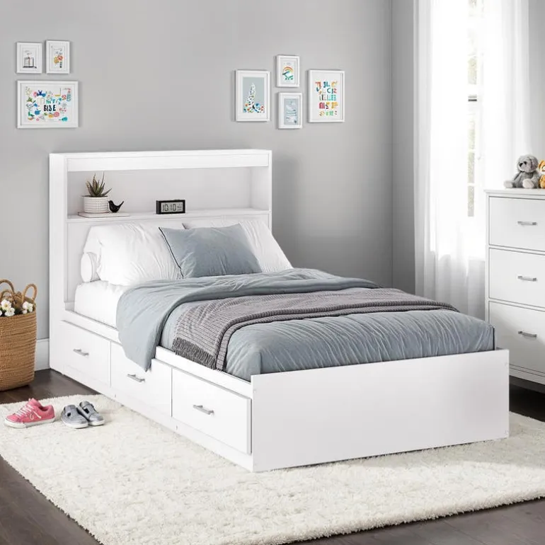 Twin Bed with 3-Drawer Storage and Headboard (39")
