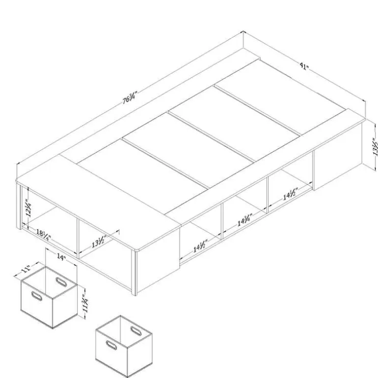 Twin Bed with Storage and Baskets (39") - South Shore