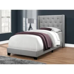 Twin Linen Bed with Headboard (39