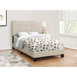 Twin Linen Bed with Headboard (39