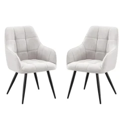 Upholstered Chairs with Armrests (Set of 2) - Light Grey