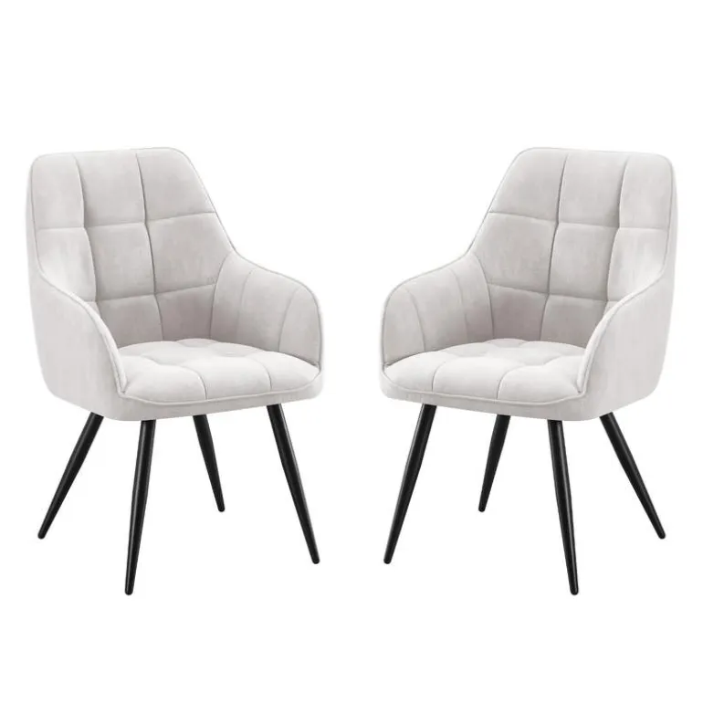 Upholstered Chairs with Armrests (Set of 2) - Light Grey