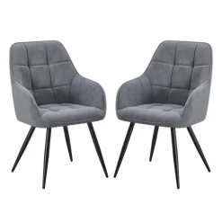 Upholstered Chairs with Armrests (Set of 2) - Grey
