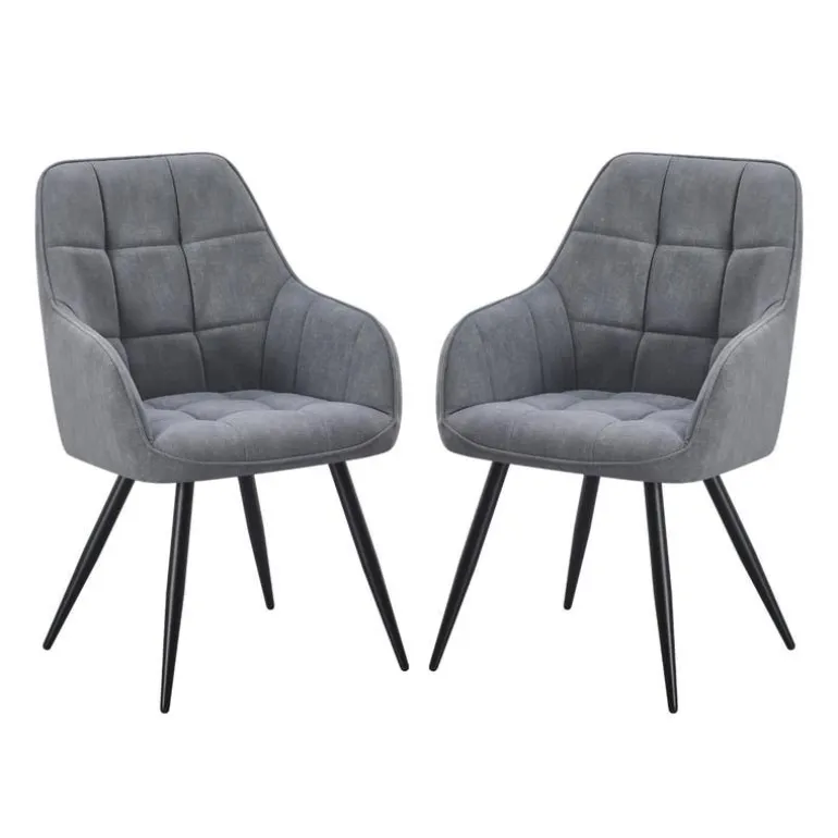 Upholstered Chairs with Armrests (Set of 2) - Grey