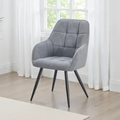 Upholstered Chairs with Armrests (Set of 2) - Grey