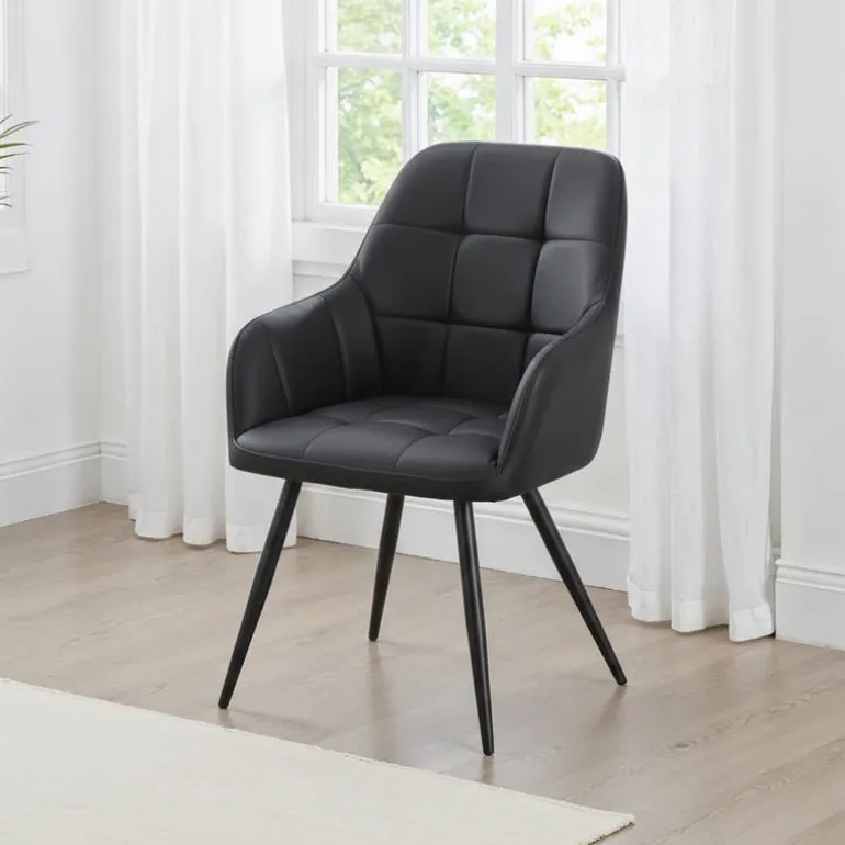 Upholstered Chairs with Armrests (Set of 2) - Black