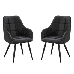 Upholstered Chairs with Armrests (Set of 2) - Black
