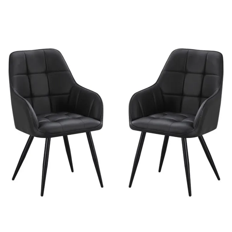Upholstered Chairs with Armrests (Set of 2) - Black