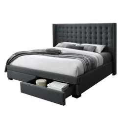 Upholstered King Bed with 2-Drawer Storage and Headboard (78'')